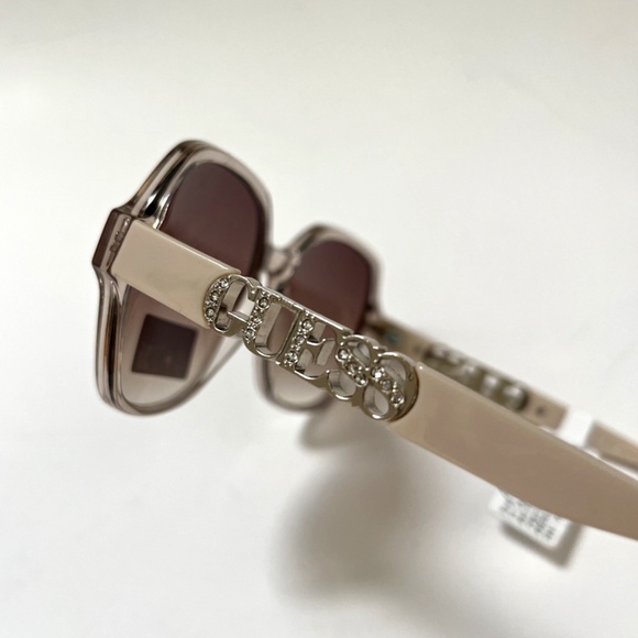 New GUESS Oversized Square Sunglasses GO00091 Acetate Beige Classic Rhinestones